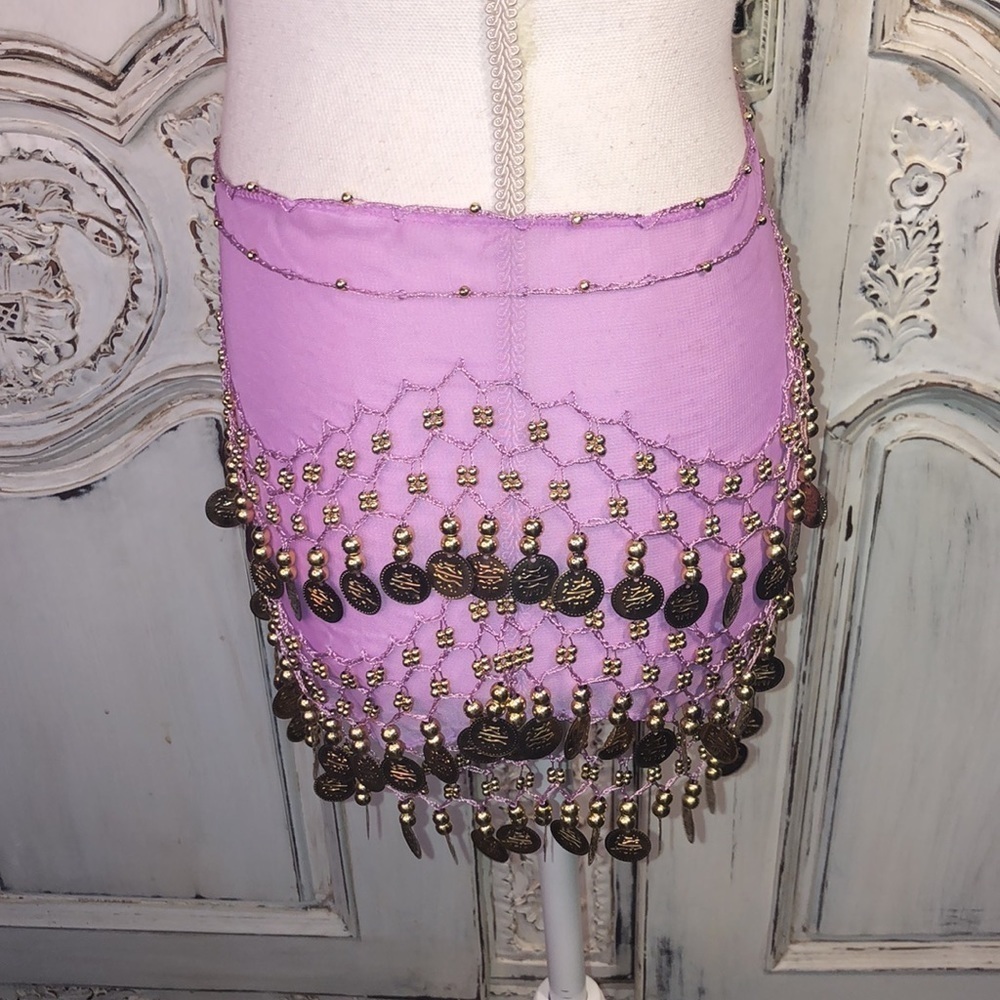 Orchid Sheer  Gold Coin Belly Dance Chiffon,  Hip Scarf - Picture 2 of 5